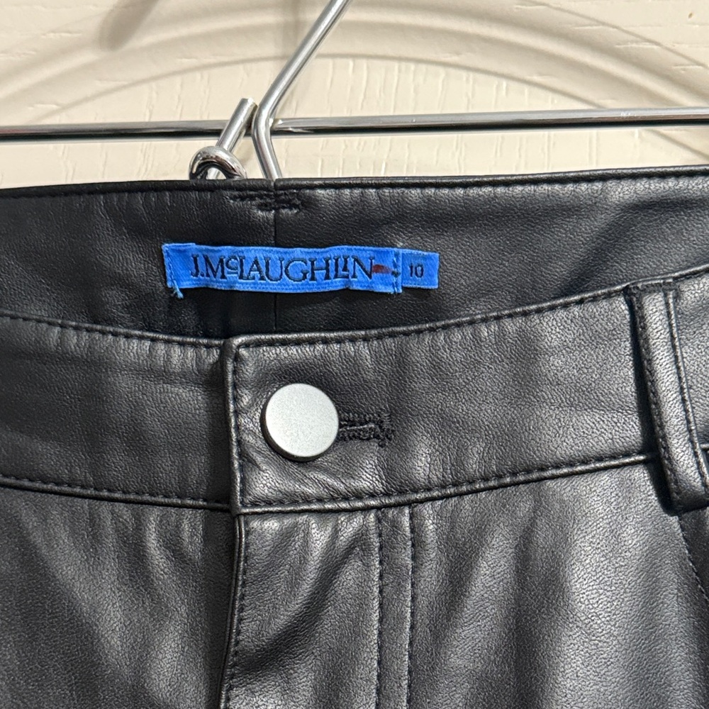 💙 J. McLaughlin Black Vegan Leather Brandy Flare Kick Hem Pants - Picture 4 of 5